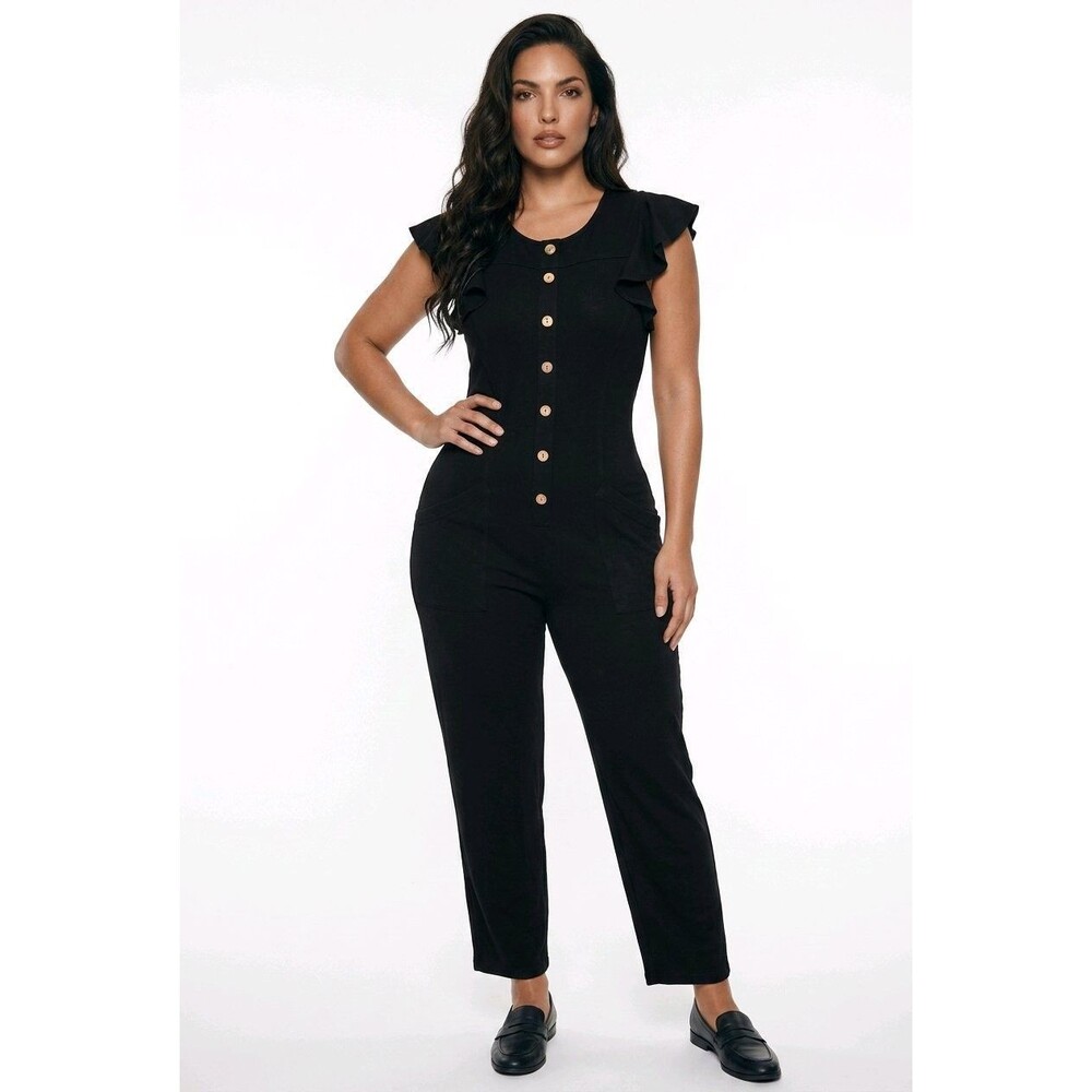 Miou Muse Black Jumpsuit Sleeveless Western Style 100% Linen Size Large